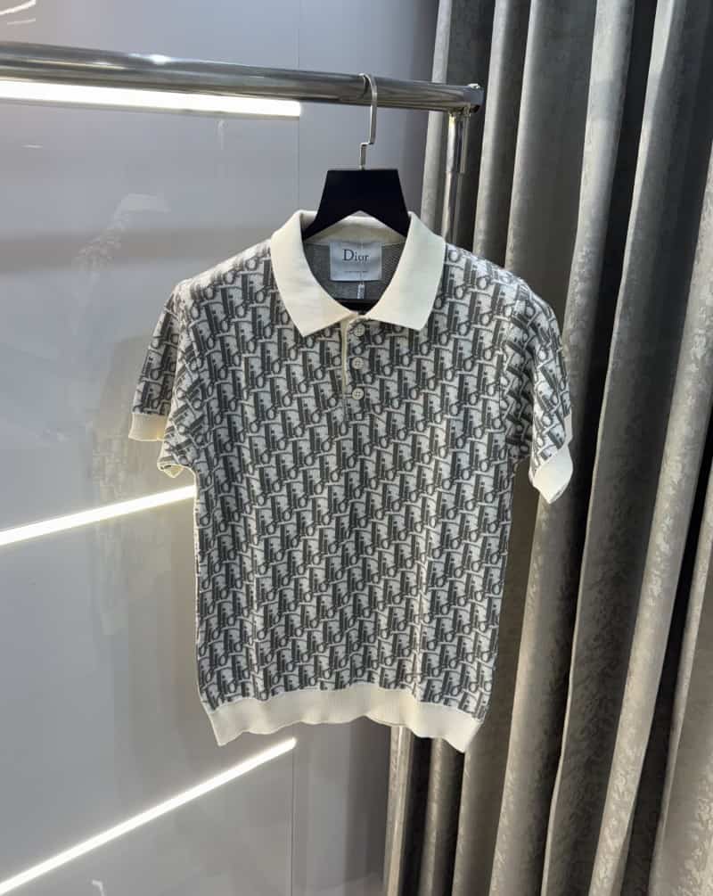 Christian Dio r Grey Knitted Imported Polo T-Shirt