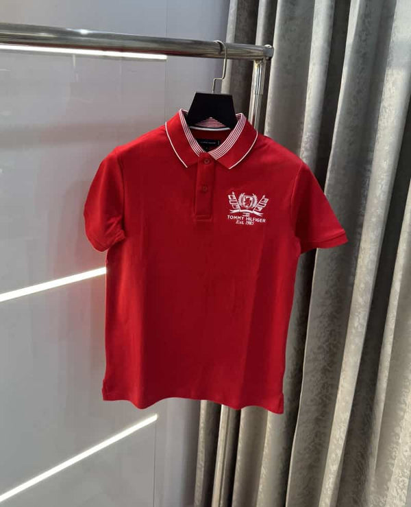 Tomm y Hilfiger Red Embroidery Logo Premium Polo T-Shirt