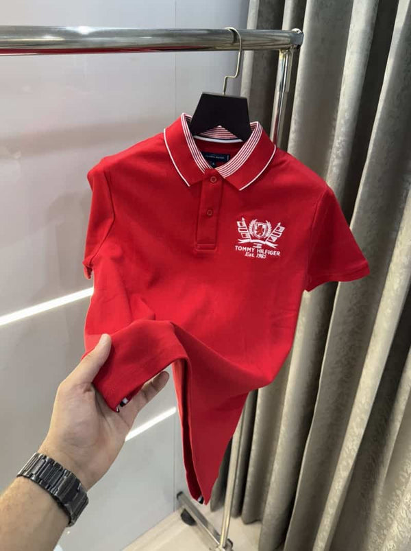 Tomm y Hilfiger Red Embroidery Logo Premium Polo T-Shirt
