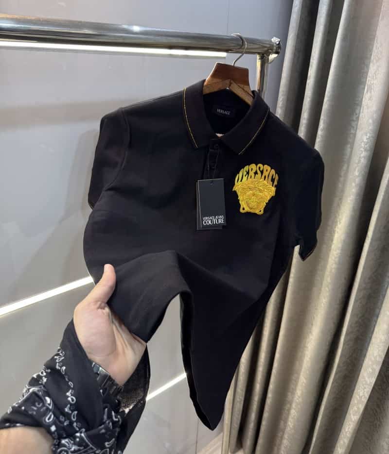 Versac e Couture Black Embroidery Logo Designer Imported Polo T-Shirt