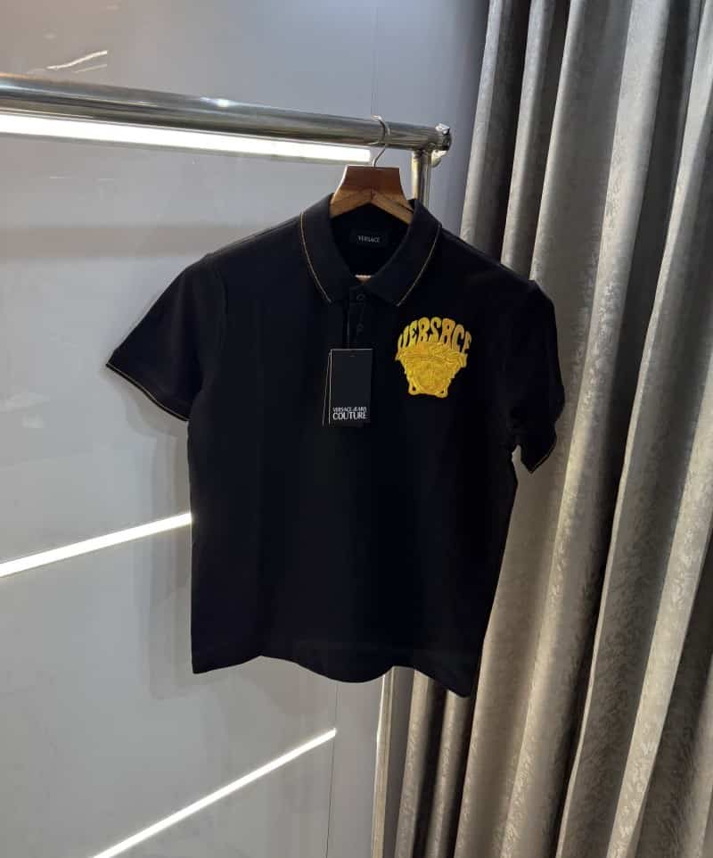 Versac e Couture Black Embroidery Logo Designer Imported Polo T-Shirt