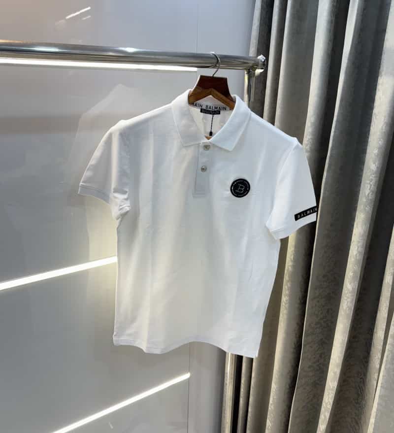 Balmai n Paris White Steel Logo Imported Polo T-Shirt
