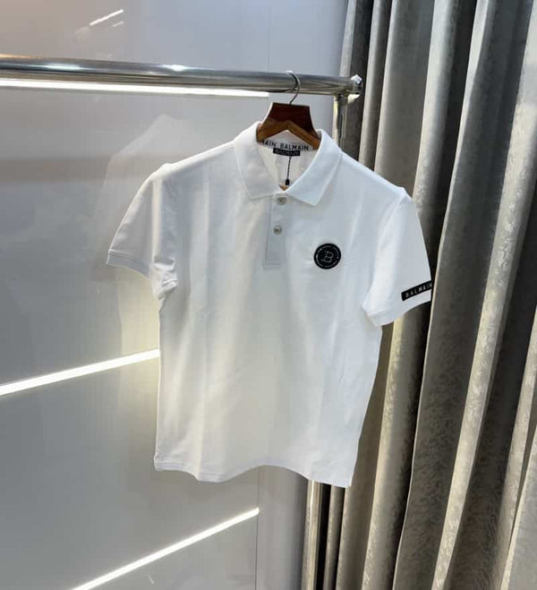 Balmai n Paris White Steel Logo Imported Polo T-Shirt