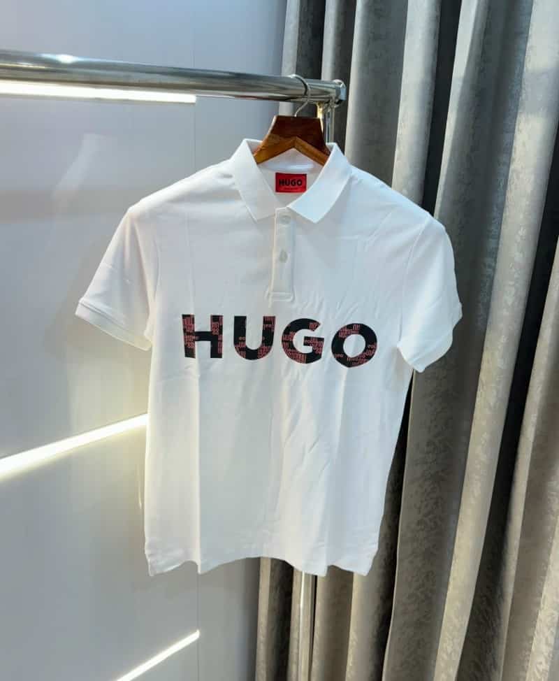 Hugo Bos s White Logo Print Classic Polo T-Shirt