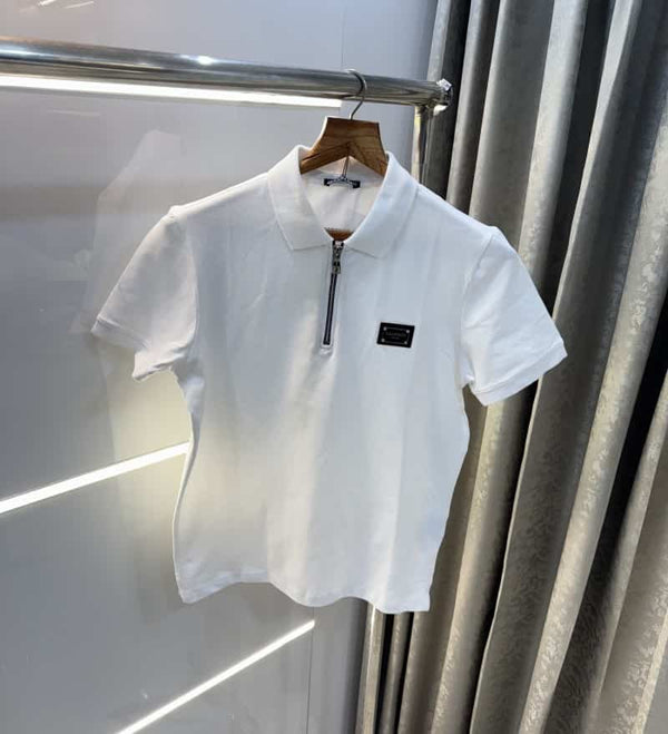 Balmai n Paris White Zip Imported Polo T-Shirt