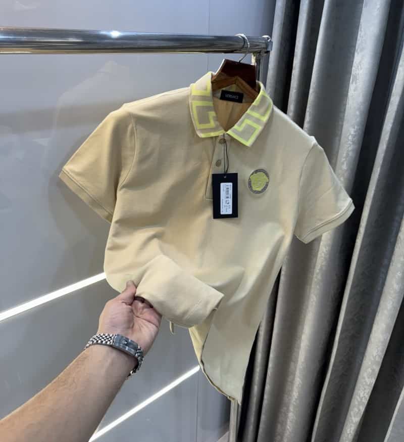 Versac e Couture Beige Embroidery Logo Imported Polo T-Shirt