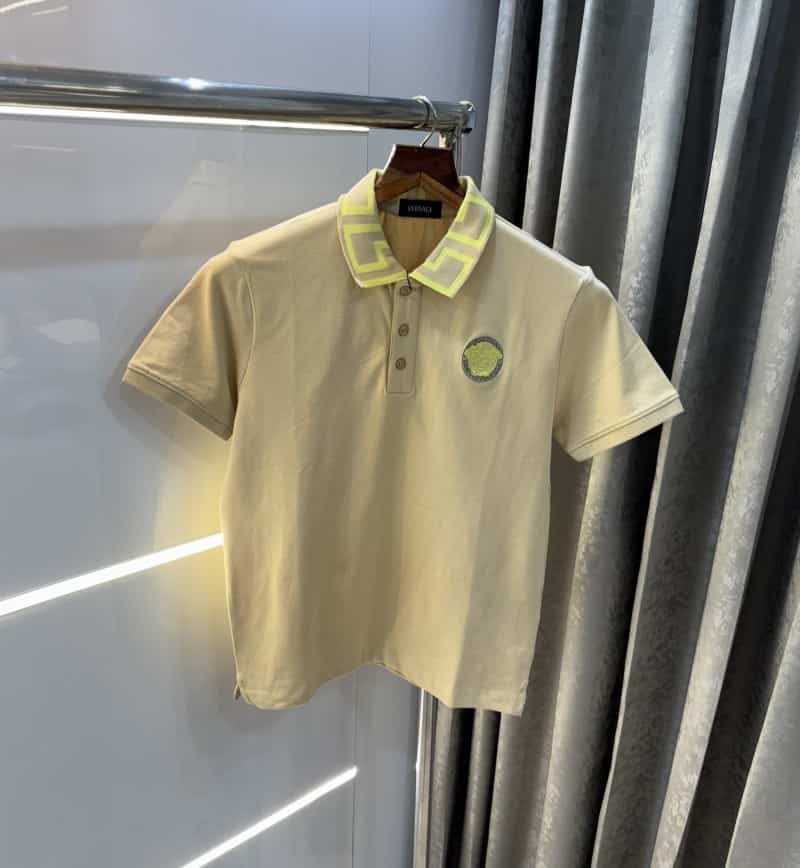 Versac e Couture Beige Embroidery Logo Imported Polo T-Shirt