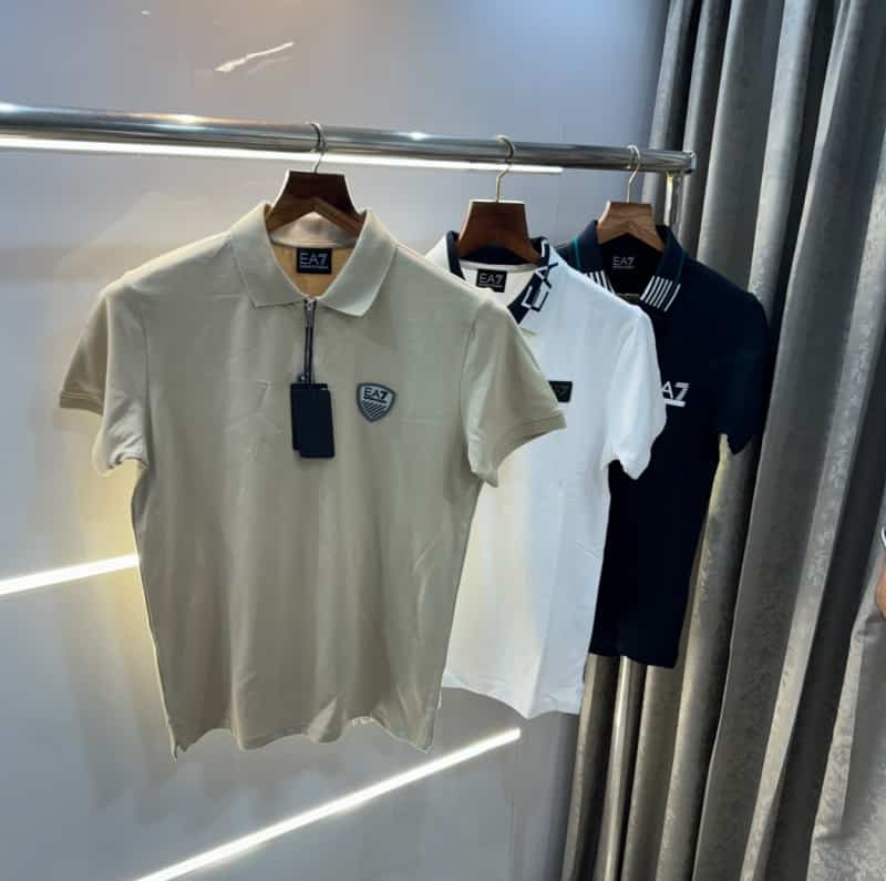 Emporio Arman i Beige Logo Print Premium Polo T-Shirt