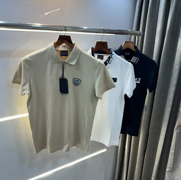 Emporio Arman i Beige Logo Print Premium Polo T-Shirt