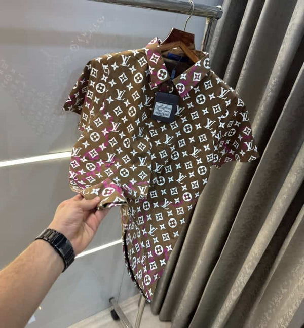 Louis Vutton Brown MonogRAm Print Imported Polo T-Shirt