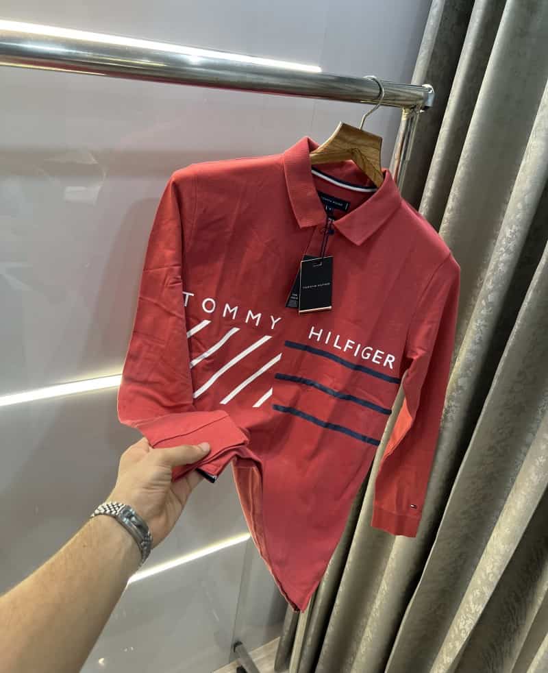 Tomm y Hilfiger Red Logo Print Premium Full Sleeve Polo T-Shirt Main image
