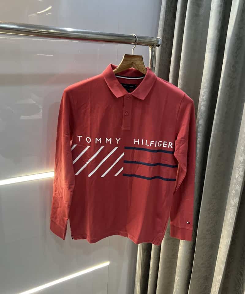 Tomm y Hilfiger Red Logo Print Premium Full Sleeve Polo T-Shirt Secondary image