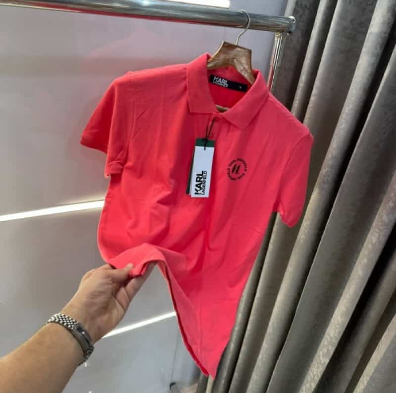 Kar l Lagerfeld Peach Logo Print Designer Premium Polo T-Shirt Main image