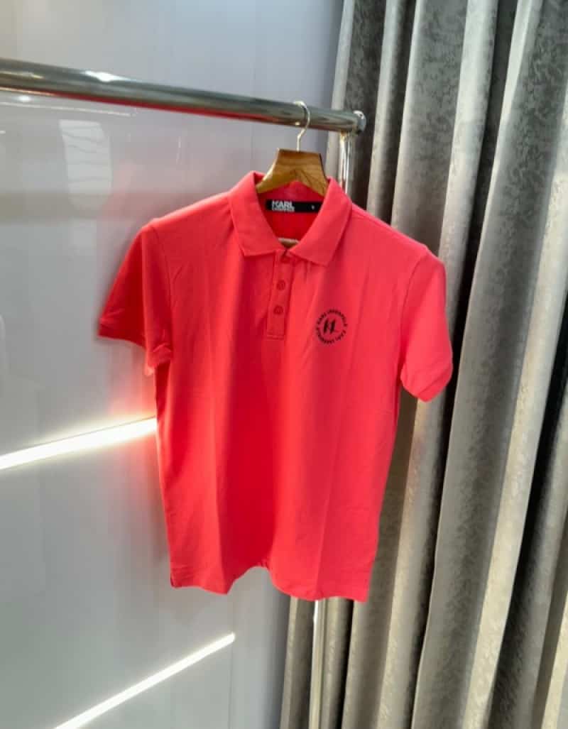 Kar l Lagerfeld Peach Logo Print Designer Premium Polo T-Shirt Secondary image