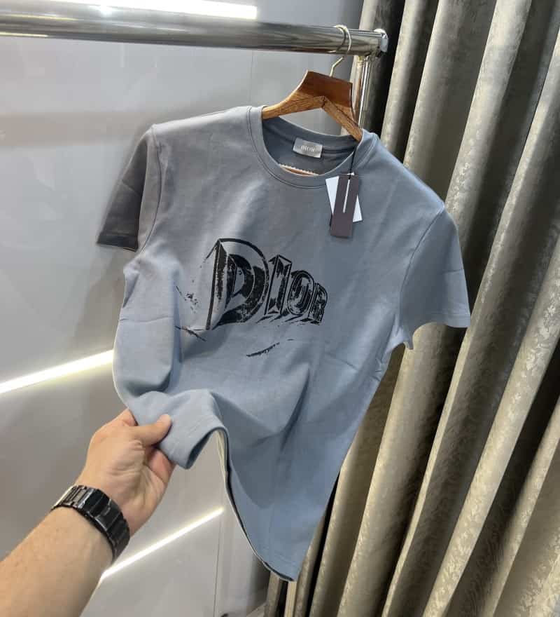 Christian Dio r Grey Logo Print Premium T-Shirt