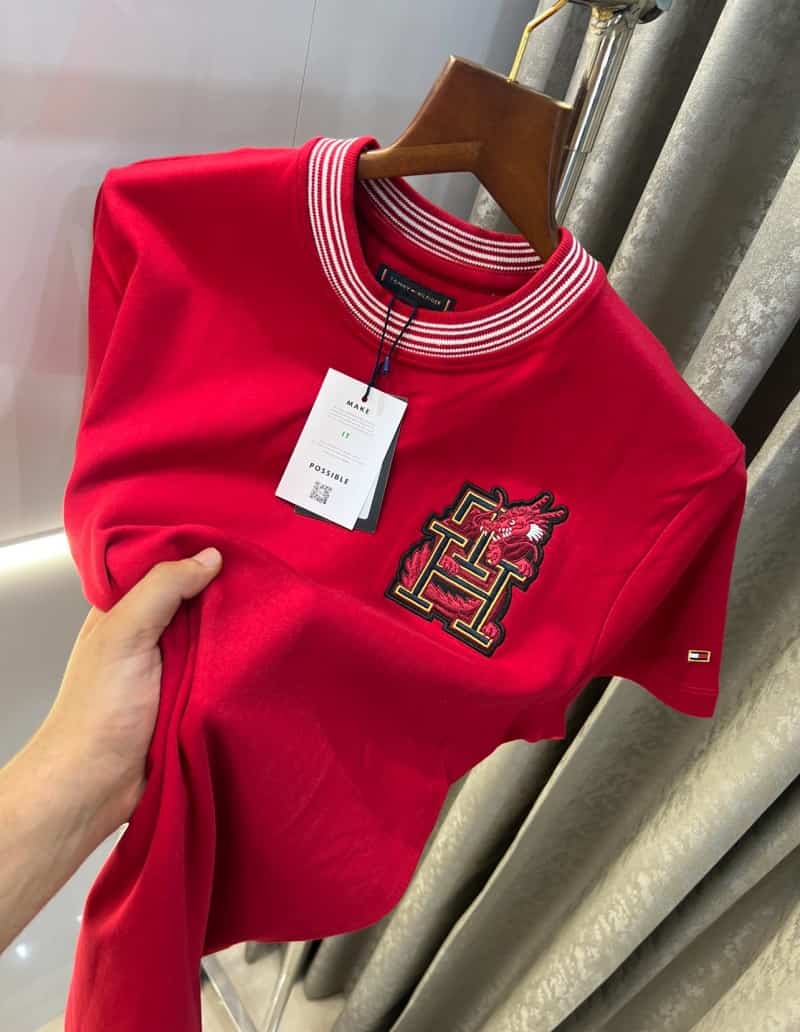 Tommy Hilfiger Red Embroidery Logo Premium T-Shirt