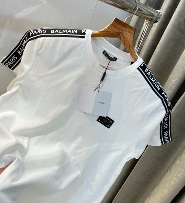 Balmai n Paris White Steel Logo Premium Classic T-Shirt