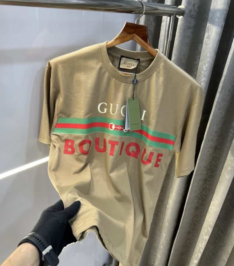 Gucc i Beige Logo Printed Imported Oversized T-Shirt With Premium Box Packing Secondary image