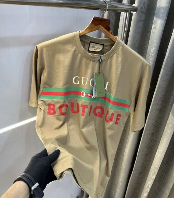 Gucc i Beige Logo Printed Imported Oversized T-Shirt With Premium Box Packing