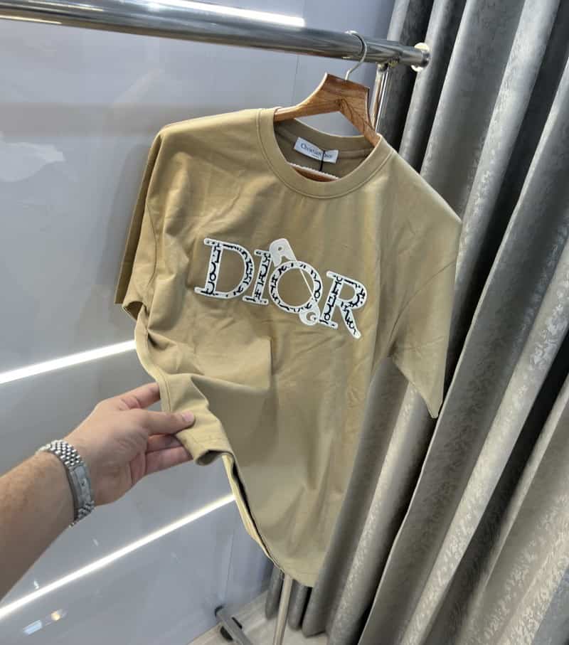 Christian Dio r Beige Embroidery Logo Imported Oversized T-Shirt