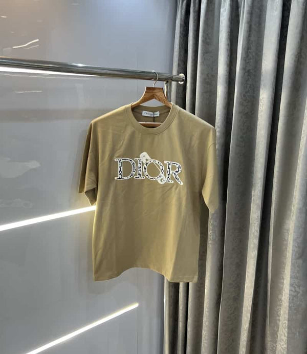 Christian Dio r Beige Embroidery Logo Imported Oversized T-Shirt