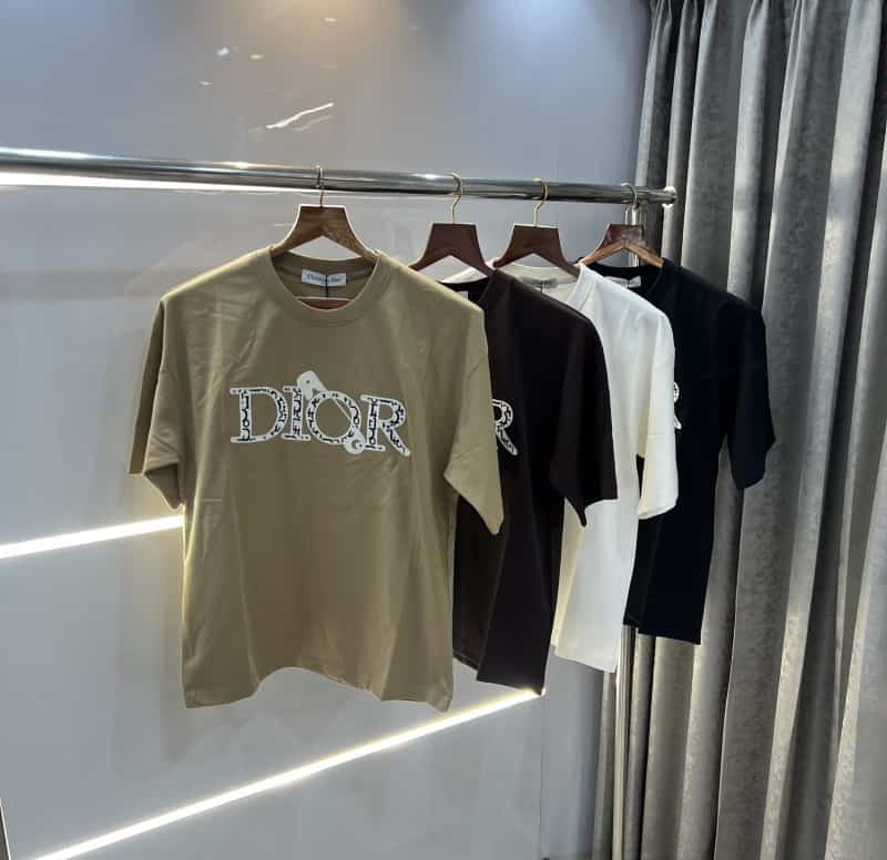 Christian Dio r Beige Embroidery Logo Imported Oversized T-Shirt