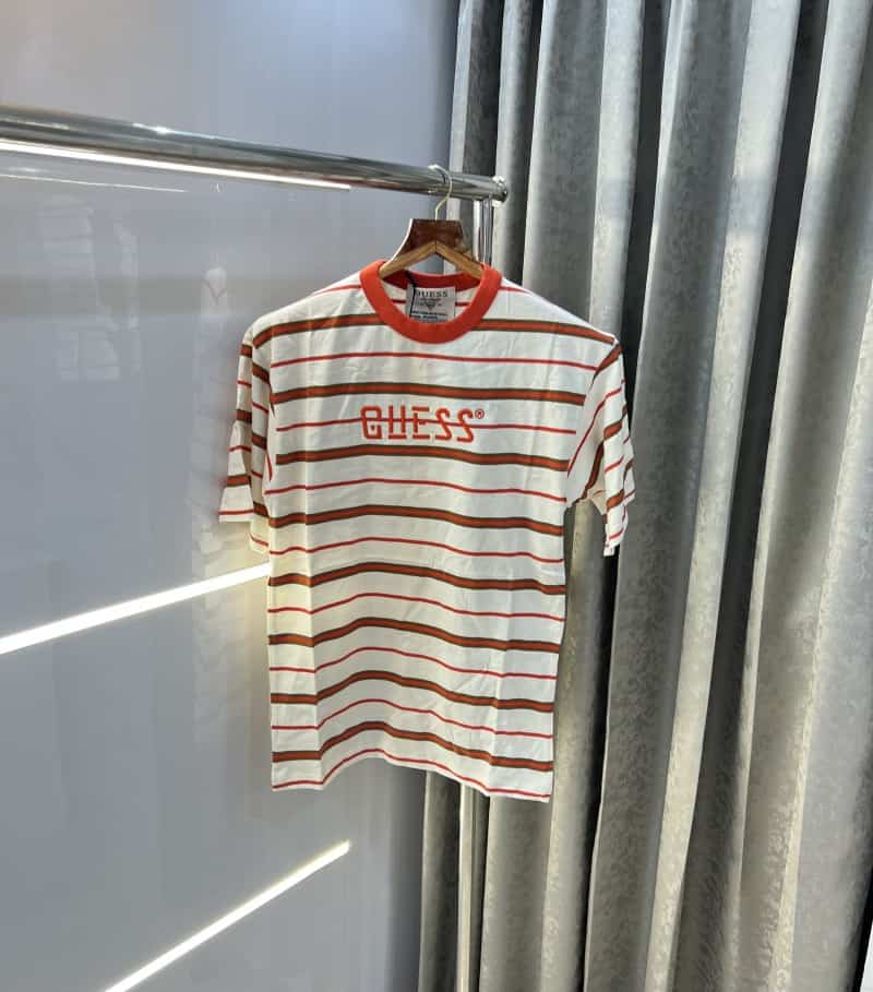 Gues s  White Red Stripes Imported Oversized T-Shirt Main image