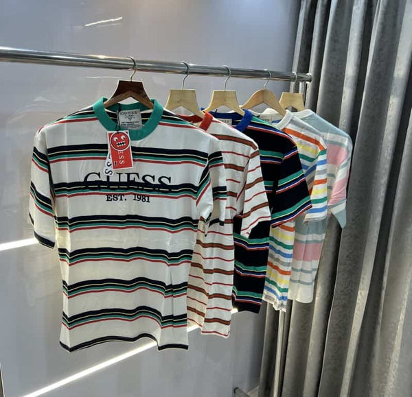 Gues s  White Red Stripes Imported Oversized T-Shirt
