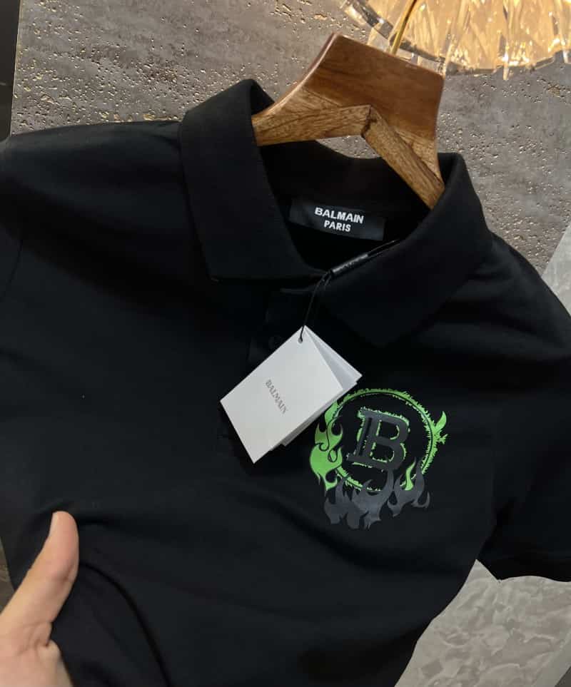 Balmai_n paris black logo print premium polo t-shirt