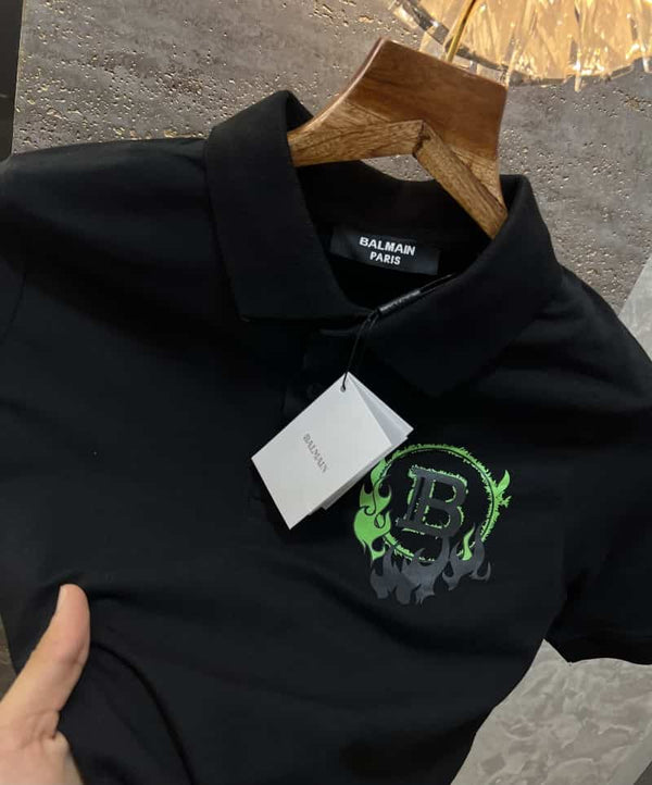 Balmai_n paris black logo print premium polo t-shirt