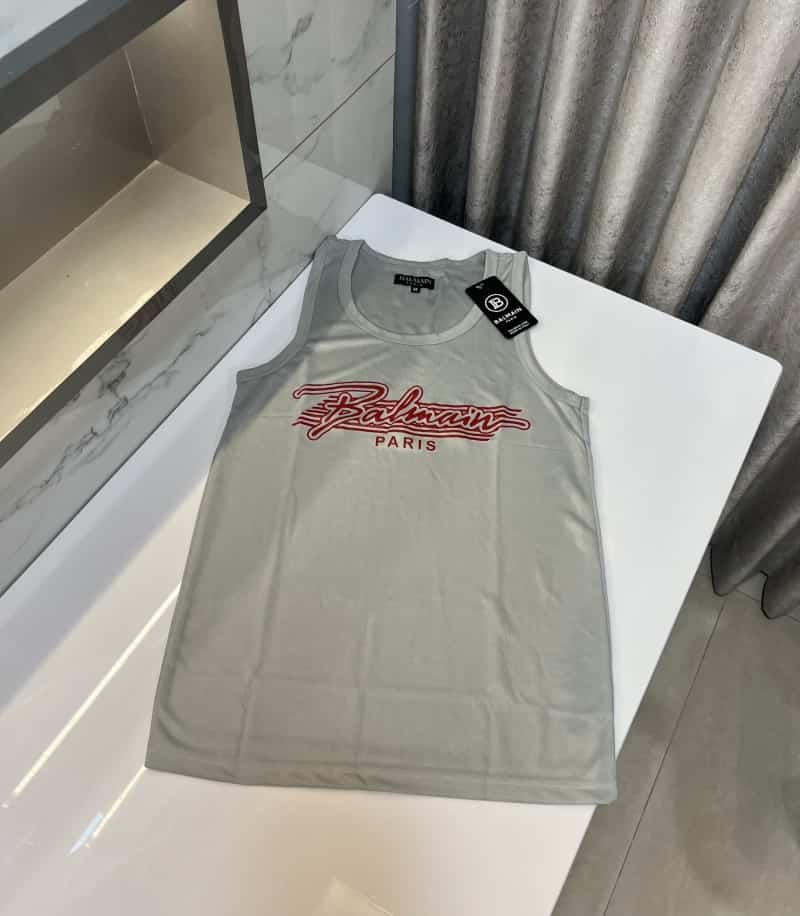 Balmain Paris Grey Logo Print Premium Sando Main image