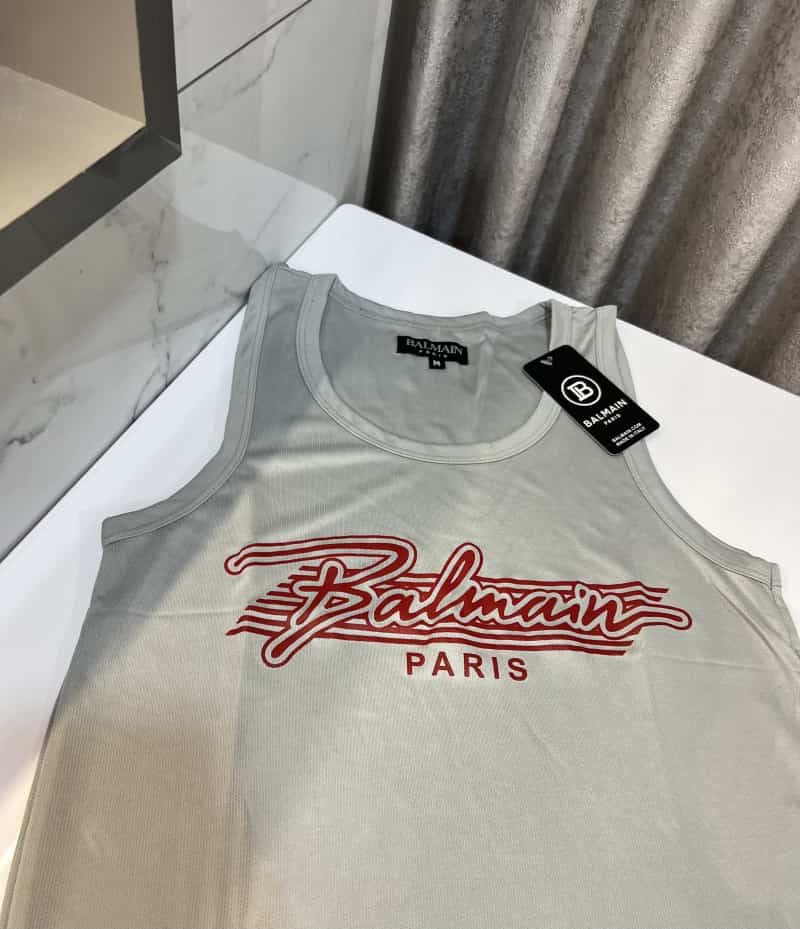 Balmain Paris Grey Logo Print Premium Sando Secondary image