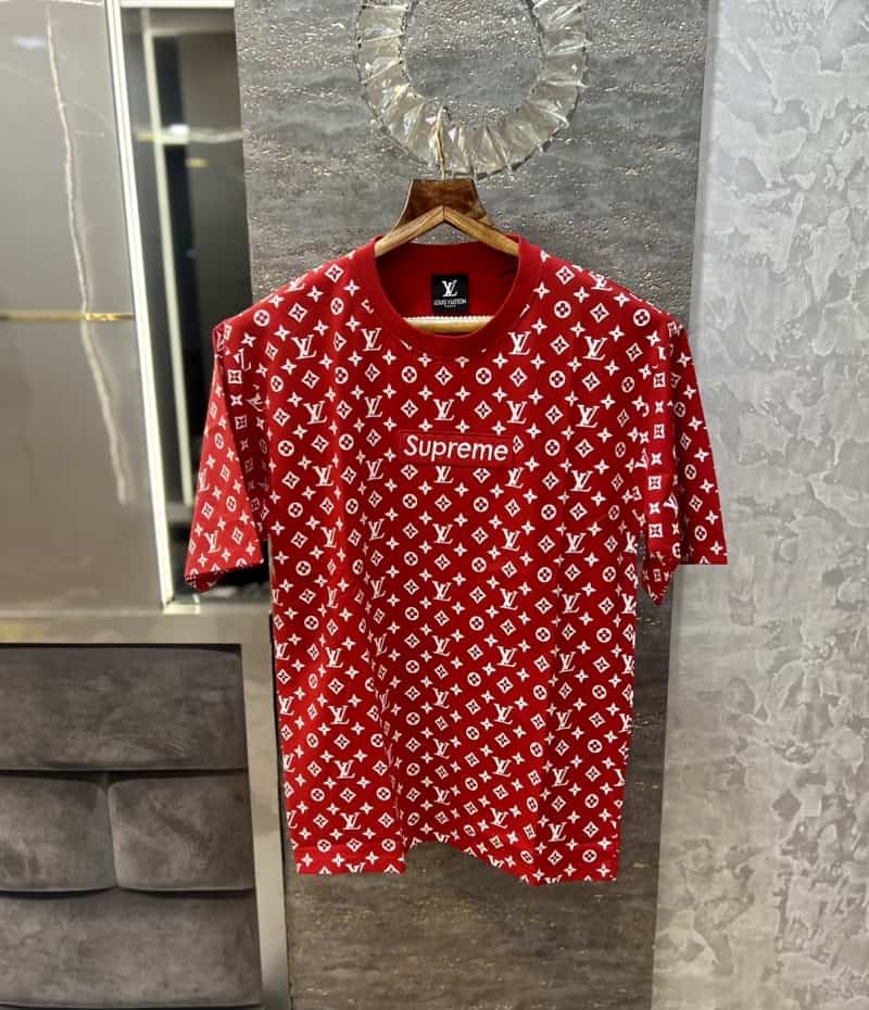 Loui s Vuitton sUpremE red imported oversized t-shirt