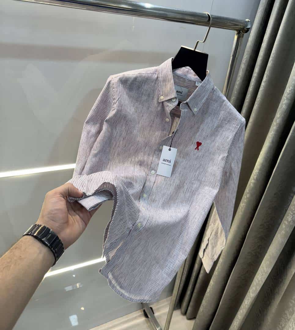 Ami Paris Milange strips Embroidery Logo Premium Shirt Main image