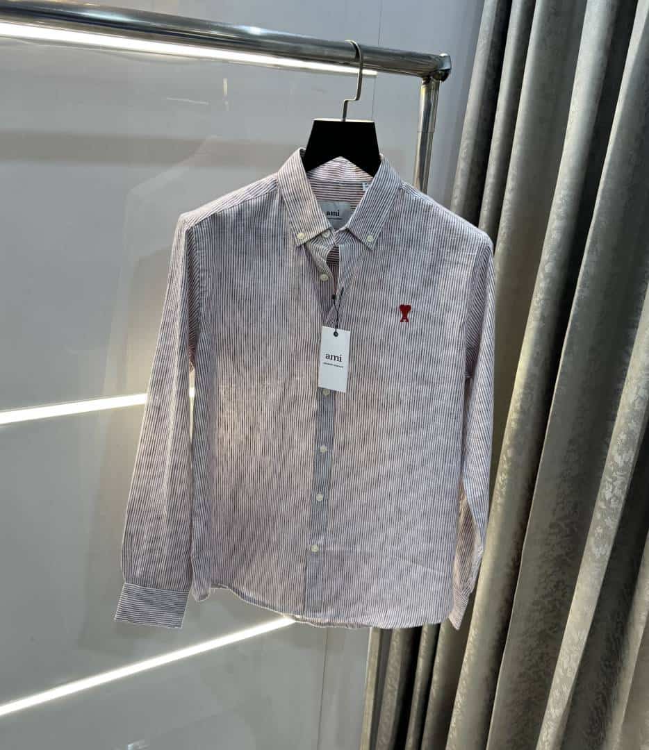 Ami Paris Milange strips Embroidery Logo Premium Shirt