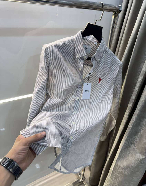 Ami Paris Brown strips Embroidery Logo Premium Shirt