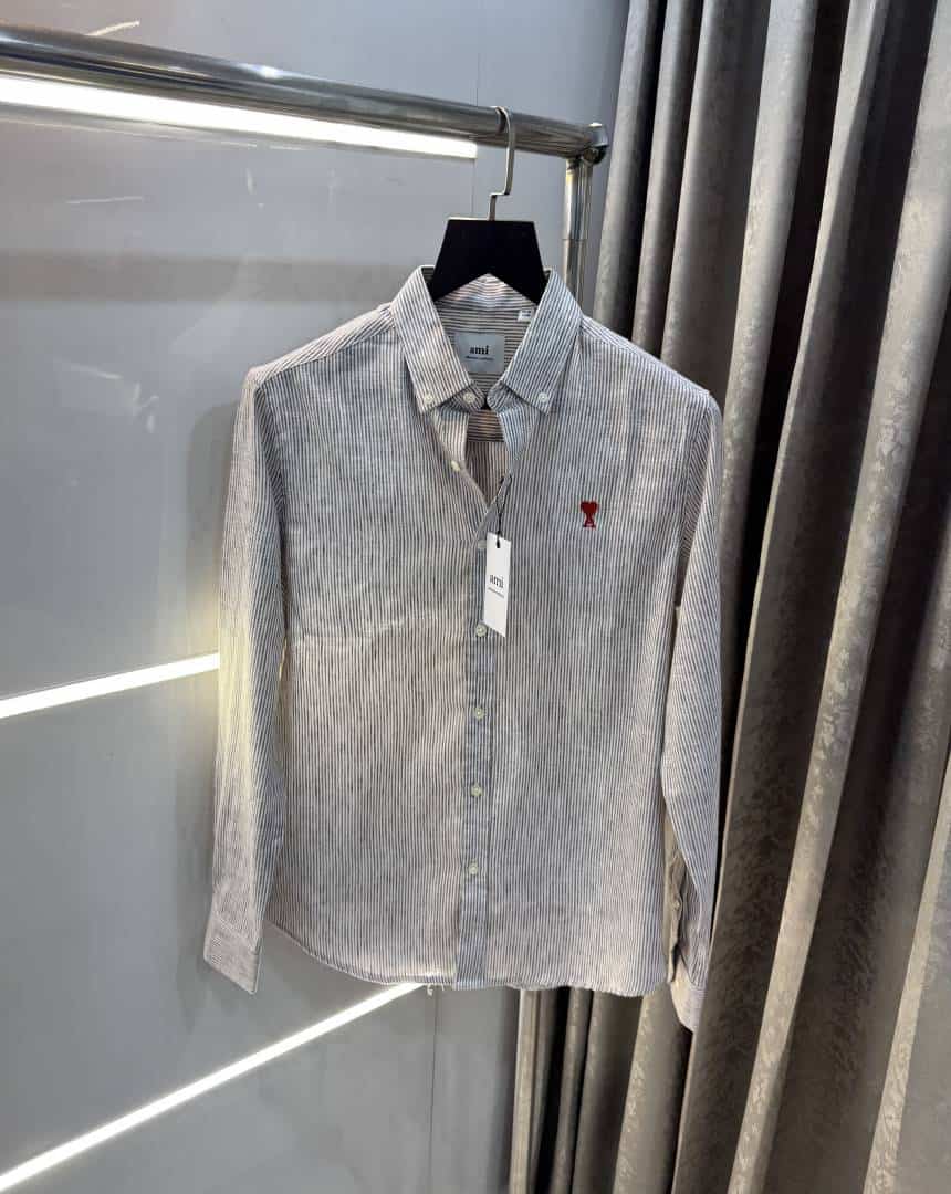 Ami Paris Brown strips Embroidery Logo Premium Shirt
