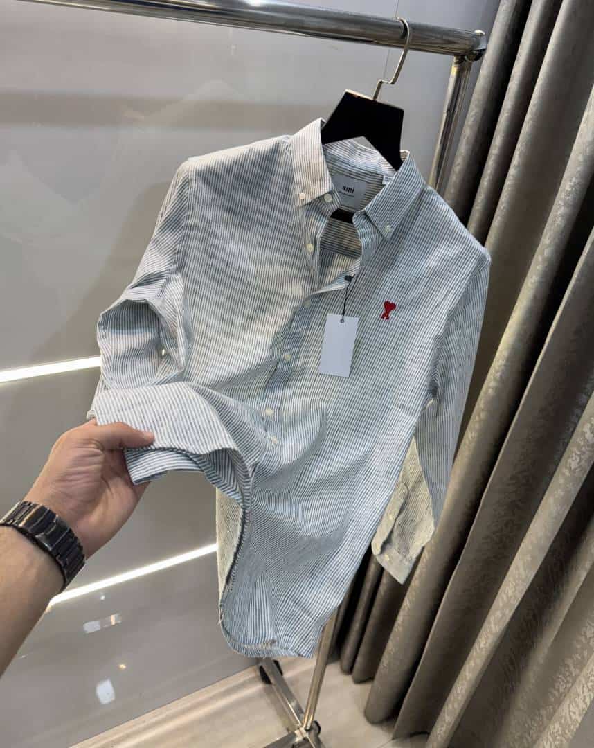 Ami Paris Green strips Embroidery Logo Premium Shirt