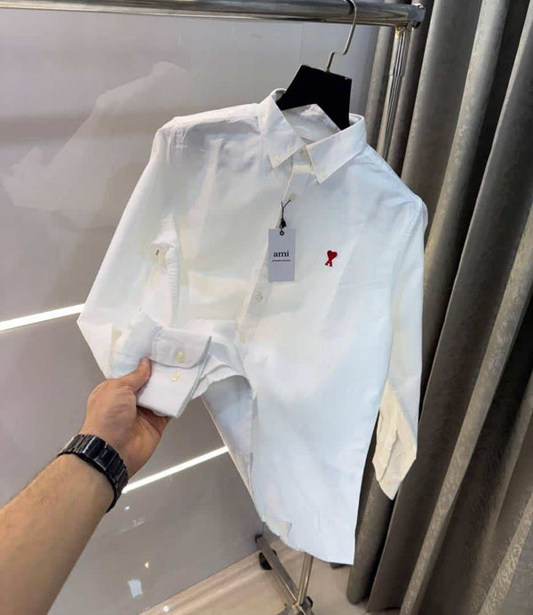 Ami Paris White Embroidery Logo Premium Shirt