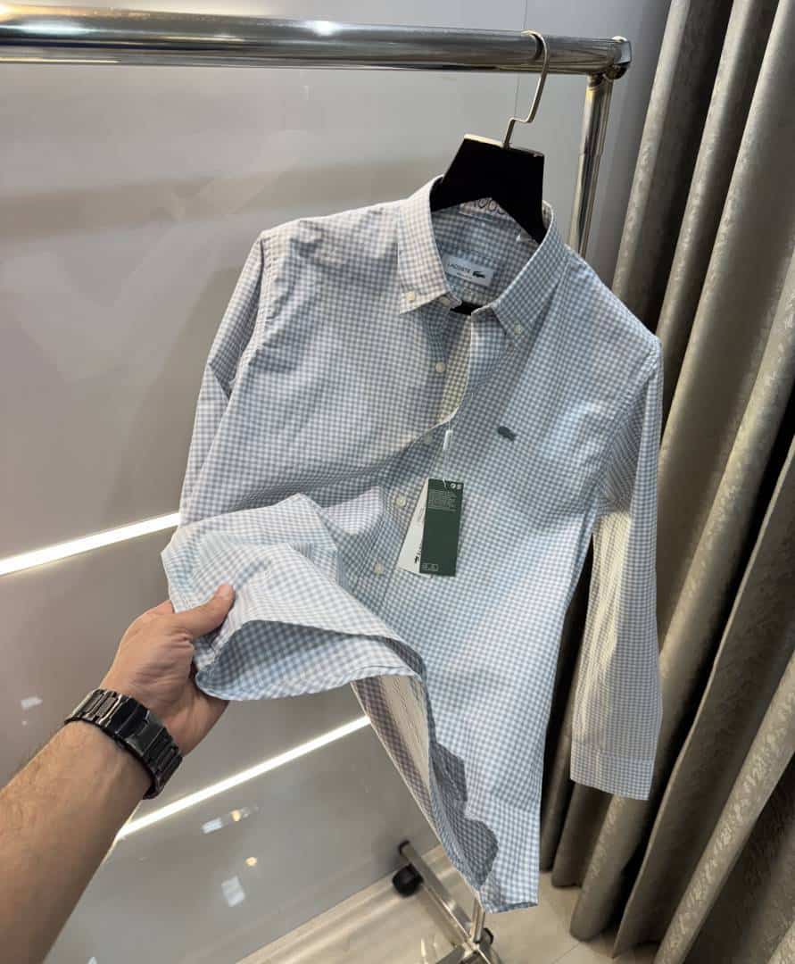 Lacost e Grey Small Checks Embroidery Logo Premium Shirt