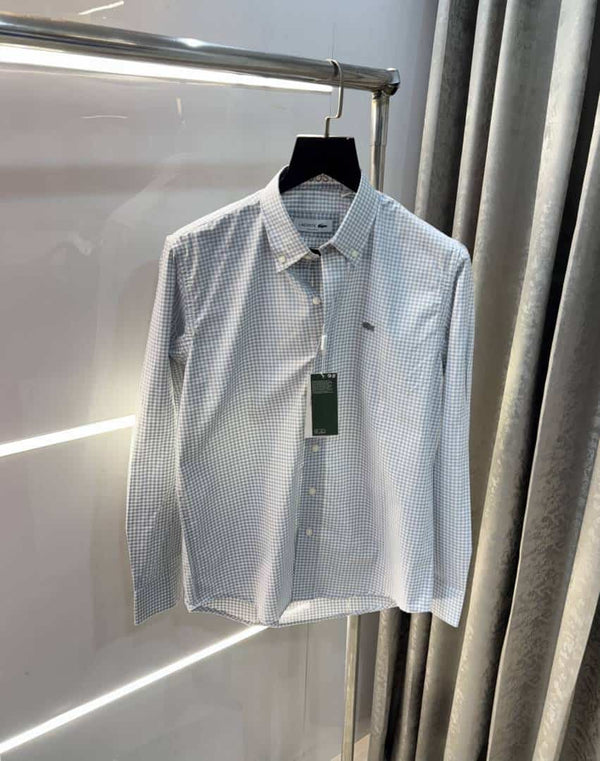 Lacost e Grey Small Checks Embroidery Logo Premium Shirt