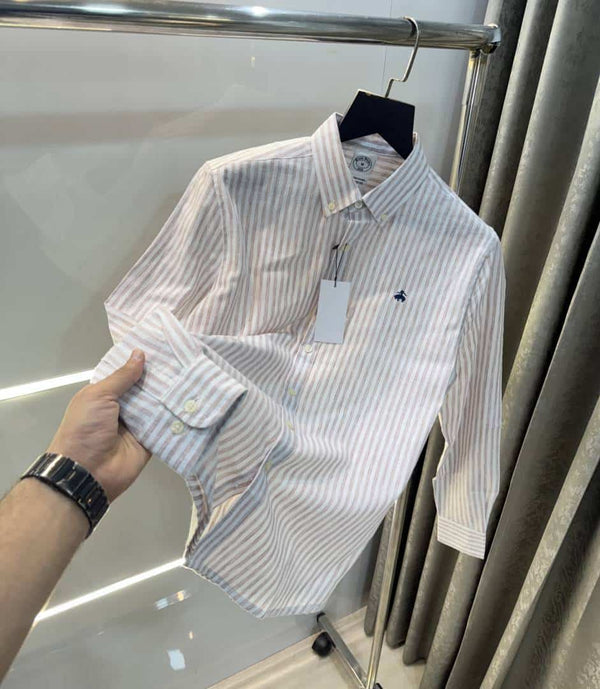 Brooks Brother Milange strips Linen Premium Shirt