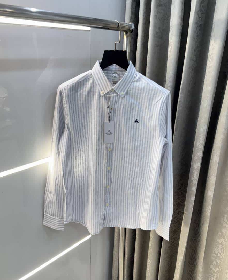 Brooks Brother grey strip s Linen Premium Shirt