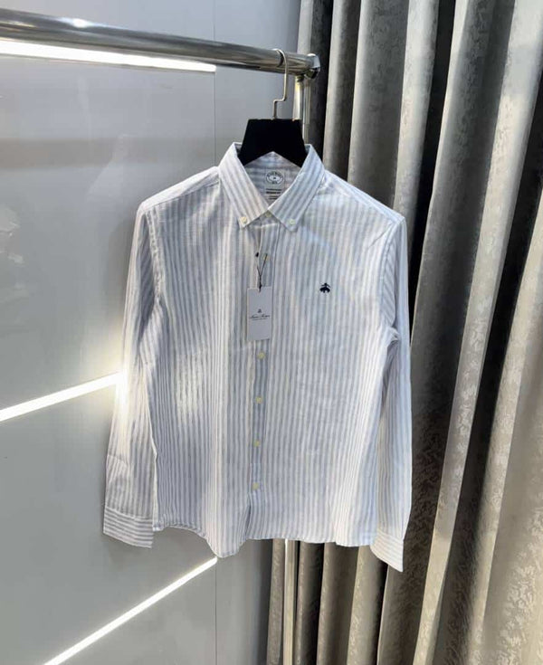 Brooks Brother grey strip s Linen Premium Shirt