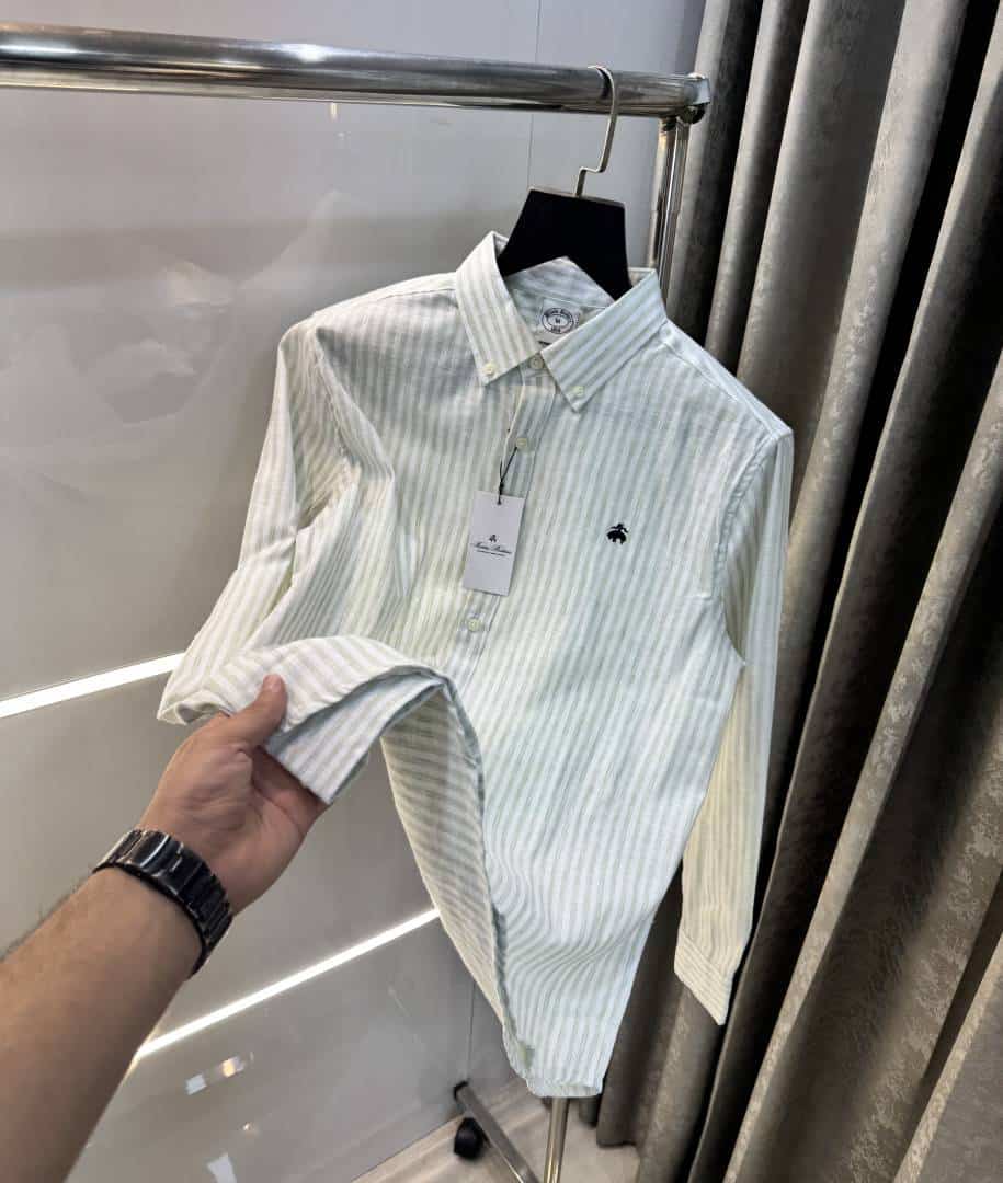 Brooks Brother Green strips Linen Premium Shirt Main image