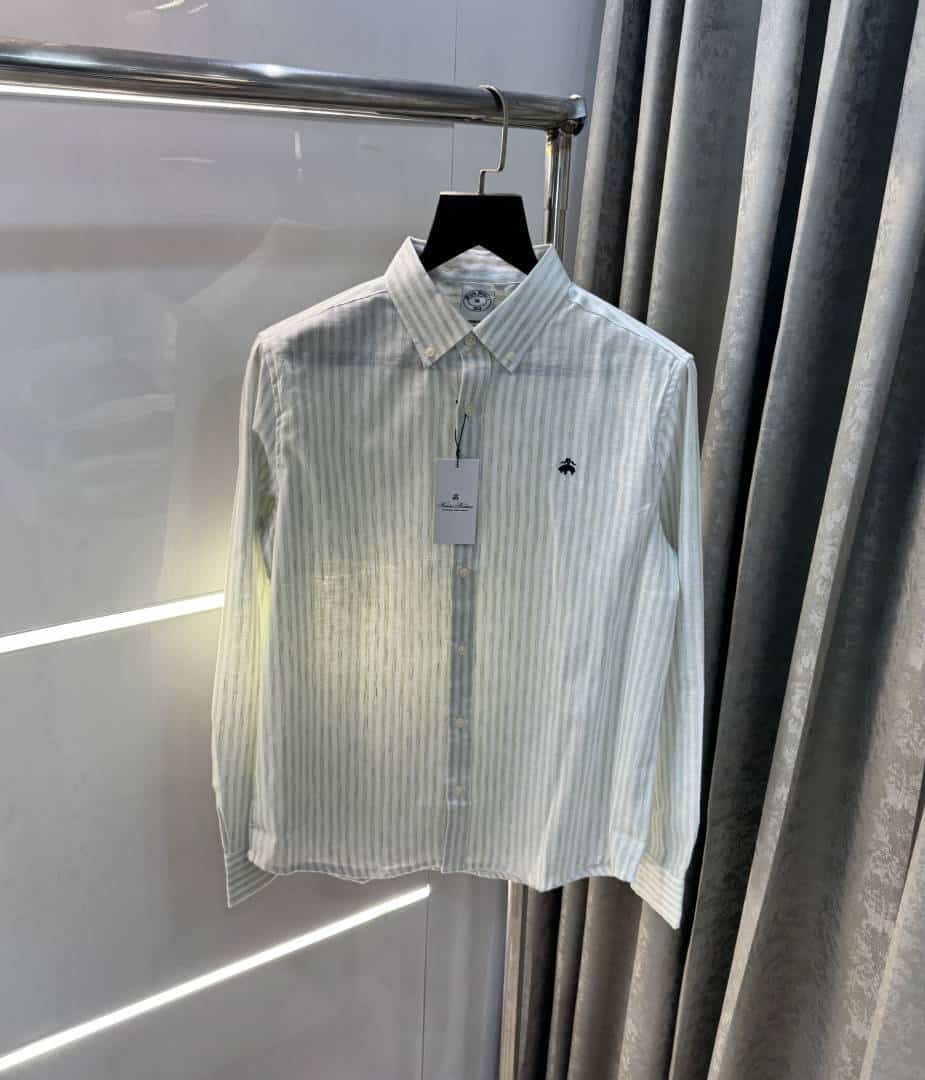 Brooks Brother Green strips Linen Premium Shirt Secondary image