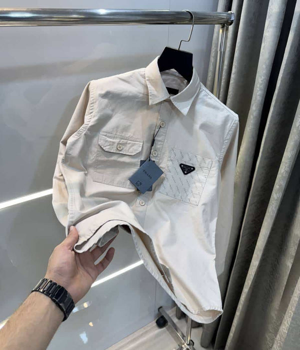 Prad a Milano Cream Steel Logo Premium Denim Shirt