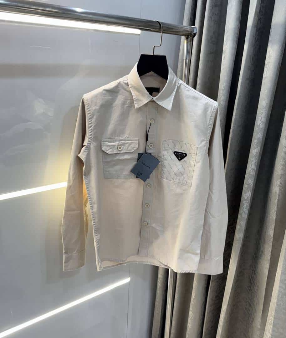 Prad a Milano Cream Steel Logo Premium Denim Shirt