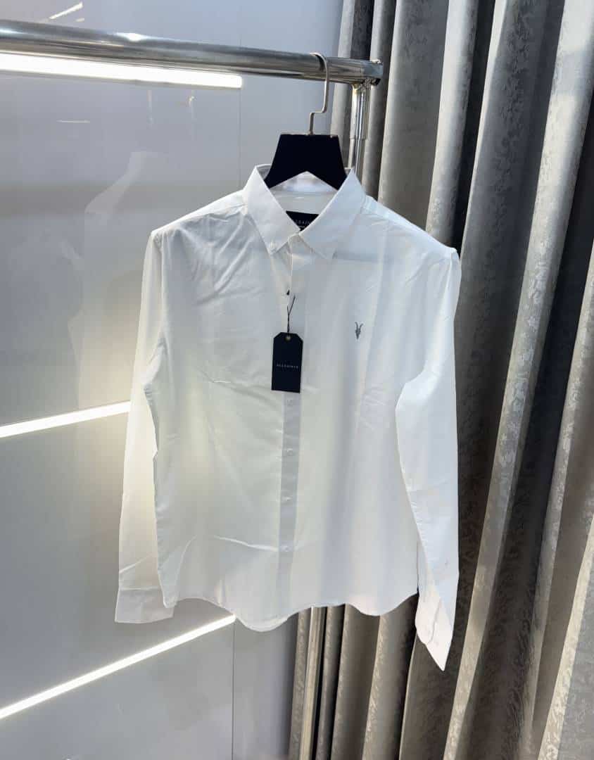 All saints White Embroidery Logo Classic Linen Shirt
