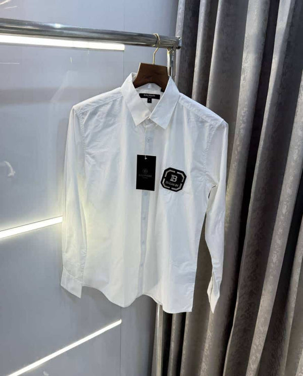 Balmai n Paris White B Steel Logo Designer Shirt With Premium BoX Packing